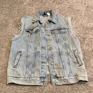 Light Wash Denim Sleeveless Vest oversized